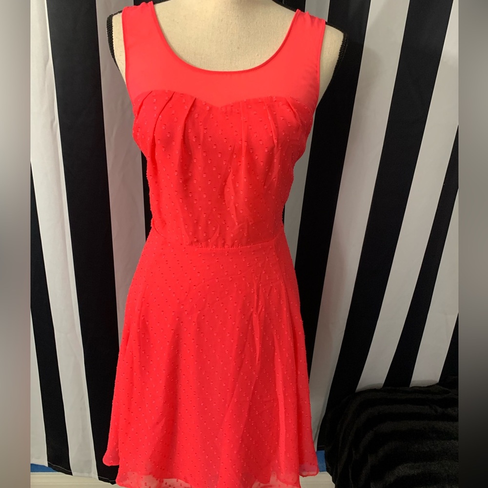 Express Bright Coral Swiss Dot Dress